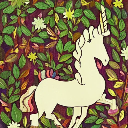 Prompt: Unicorn in the bush, wonderful style