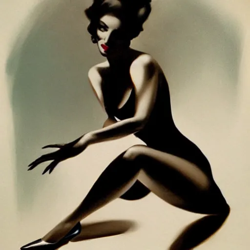 Prompt: noir woman by rolf armstrong, colorful, sketch