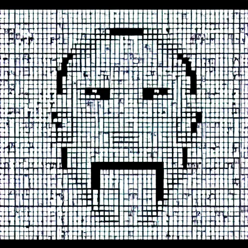 Image similar to evil face made out of binary code, on computer screen, old computer