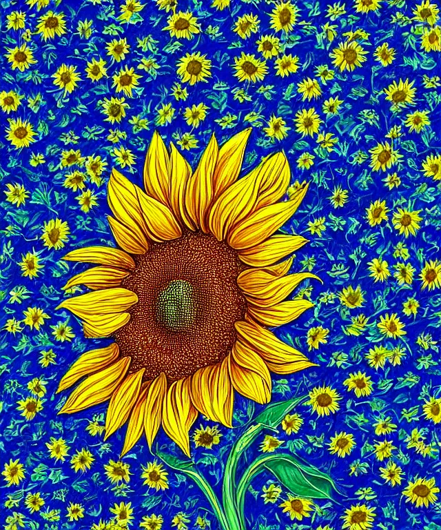 Image similar to perfectly detailed sunflower, heavenly, symmetrical, intricate, highly detailed, digital painting, smooth, sharp focus, illustration