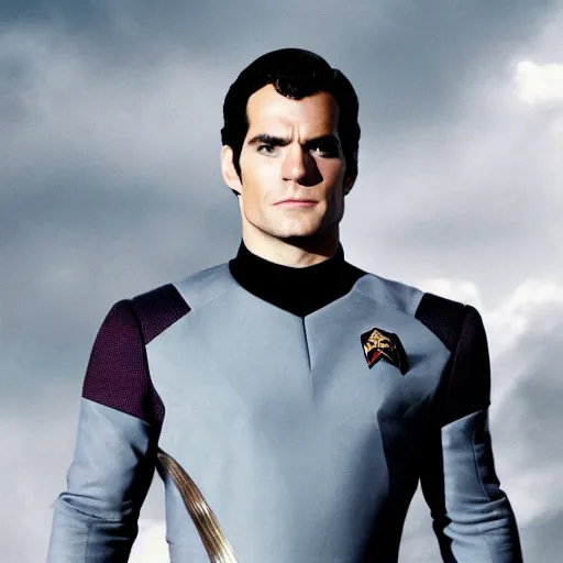 Image similar to a full body photograph of henry cavill as a star fleet captain from star trek next generation, full dress uniform, symmetrical face, extreme realism and detail, 8 k, completely framed, direct lighting, 3 5 mm photo, photorealistic, sharp focus