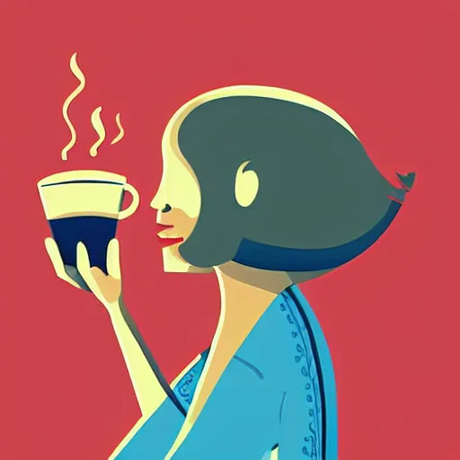 Image similar to illustration a girl drink a coffee, by malika favre