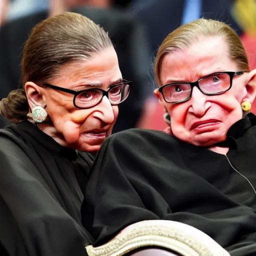 Prompt: hd photo of ruth bader ginsburg meeting steven hawking
