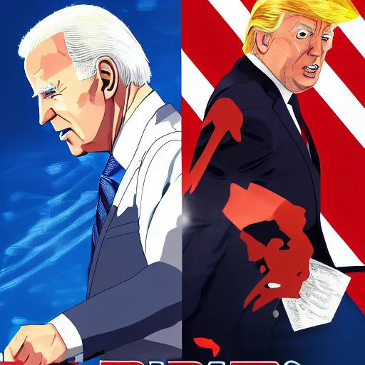 Prompt: joe biden and trump anime key visual, poster, 8k , detailed, trending on artstation