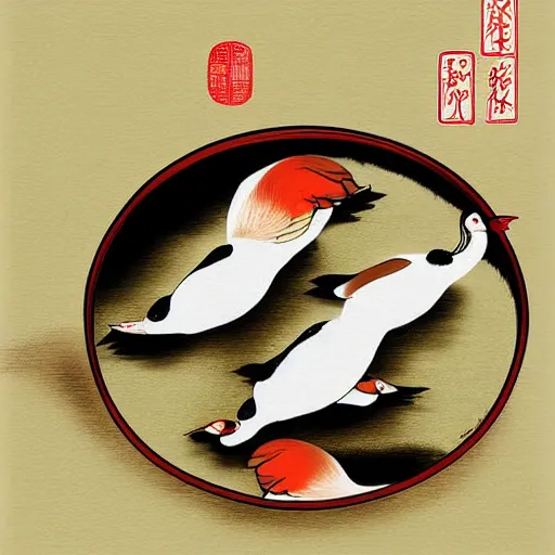 Image similar to peking duck, digital art, style of traditional chinese painting