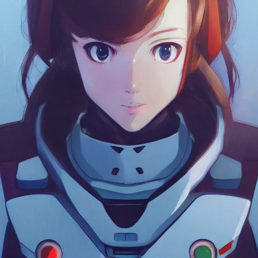 Image similar to A potrait of a gundam with big and cute eyes, fine-face, realistic shaded perfect face, fine details. Night setting. Very anime style. Realistic shaded lighting poster by Ilya Kuvshinov katsuhiro, magali villeneuve, artgerm, Jeremy Lipkin and Michael Garmash, Rob Rey and Kentarõ Miura style, trending on art station