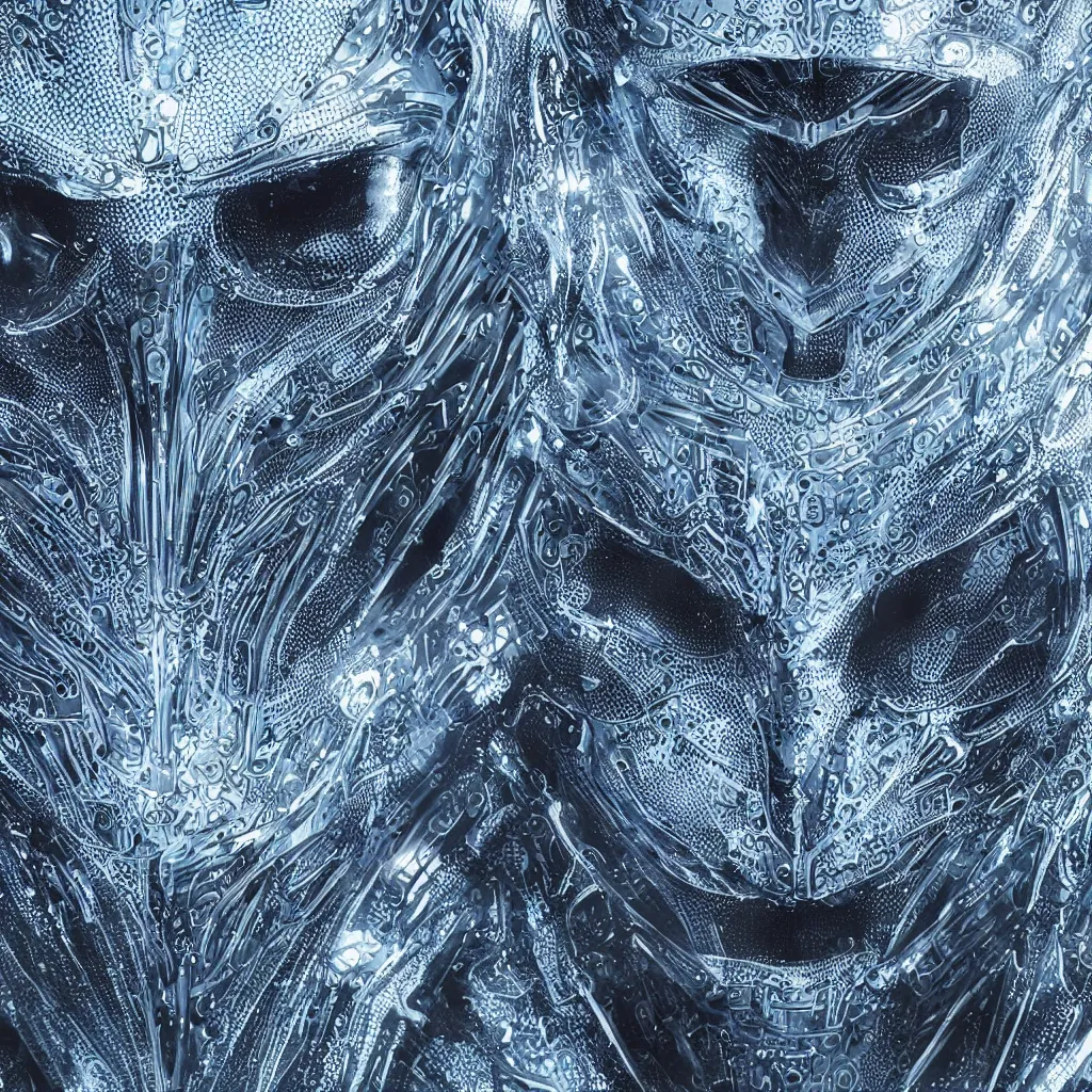 Image similar to an insanely detailed cibernetic artwork of a futuristic artificial intelligence superstar, extremely detailed water texture, centered image, perfectly symmetrical alien face, with frames made of detailed fractals, octane render, 4k, insanely detailed, detailed grid as background, cgi