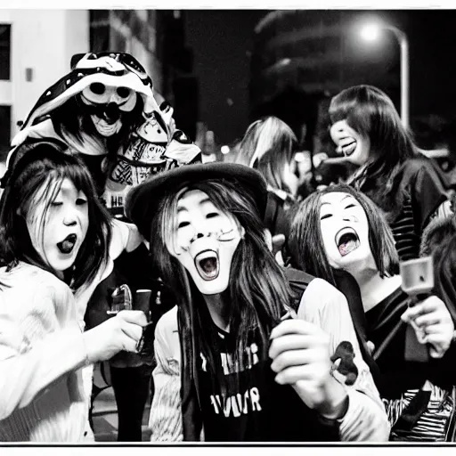 Image similar to group of people having fun on Halloween in Shibuya, amateur film photographer