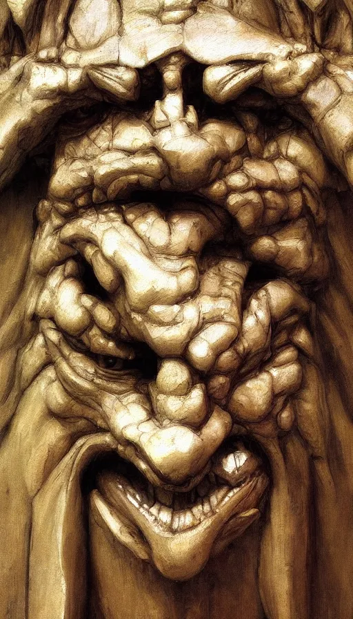 Prompt: wooden gargoyle face looking in the camera, paint texture, digital painting, highly detailed, artstation, sharp focus, sunlit, painted by ruan jia, raymond swanland, lawrence alma tadema, zdzislaw beksinski, norman rockwell, jack kirby, tom lovell, alex malveda, greg staples