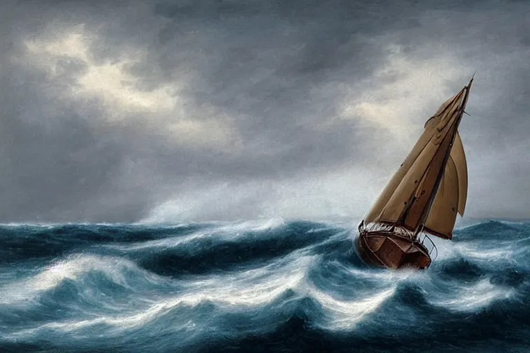 Prompt: large sailboat on a stormy sea