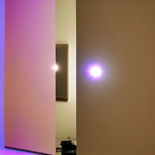 Image similar to mirror infront of mirror reflecting a small purple light infinitely, 4k, 40nm lens