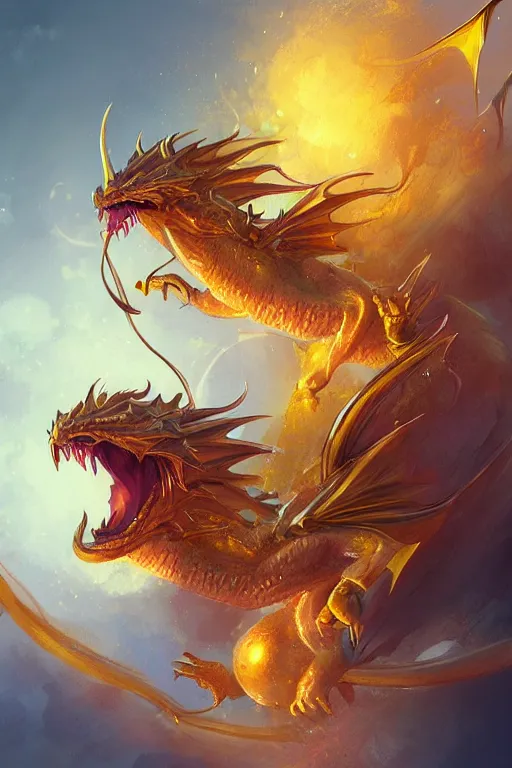 Prompt: a golden egg hatching dragons, digital art, artstation trending, digital painting