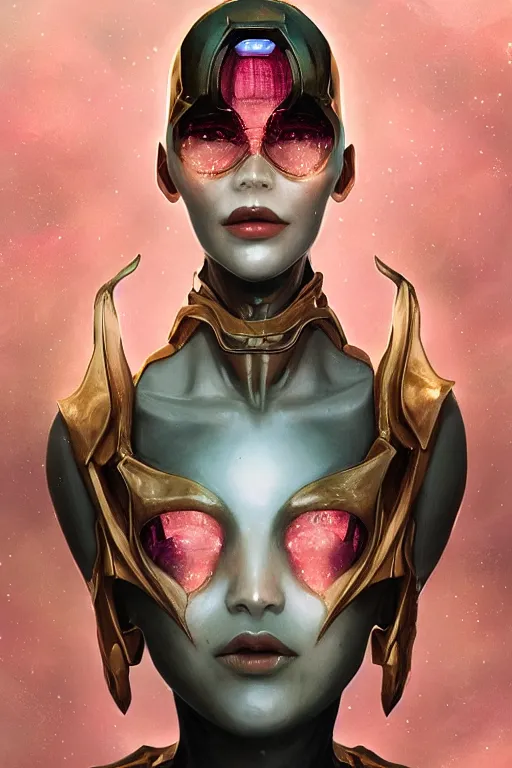 Image similar to digital portrait of an elegant alien queen, straight on, full body character concept art, concept art, by artgerm, tom bagshaw, gerald brom, vaporwave colors, lo fi colors, vaporwave, lo fi, 4 k, hd, rendered with substance designer, small details,