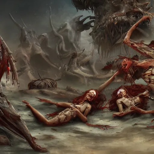 Prompt: sirens, carcasses, rot, character design, detailed rendering, realistic smooth detailed art, complex lines, concept art, scene art, panorama. - 4 n