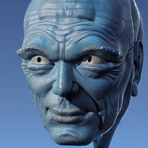 Prompt: giant blue statue face, flying, man, octane render, moebius by jean giraud