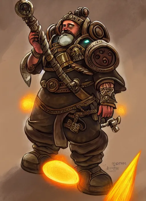 Prompt: a dwarf artificer holding a musket and riding on a giant robot, robot, golem, steampunk, fantasy art, chinese fantasy, dungeons and dragons, tabletop rpg, ghostblade, wlop.