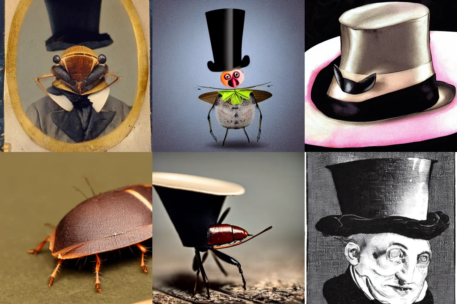 Prompt: cockroach wearing a top hat