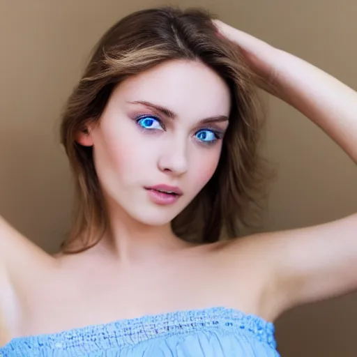 Prompt: girlfriend beautiful gorgeous face, dazzling cute eyes, European, light blue eyes, wearing camisole