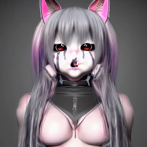 Prompt: ultra - detailed smiling creepy kawaii girl cat for hair wearing stripper clothes in the style of anime and kabuki, fantasy, unreal engine, cinematic, smooth, sharp focus, trending on artstation, ultra realistic, extremely detailed, 8 k