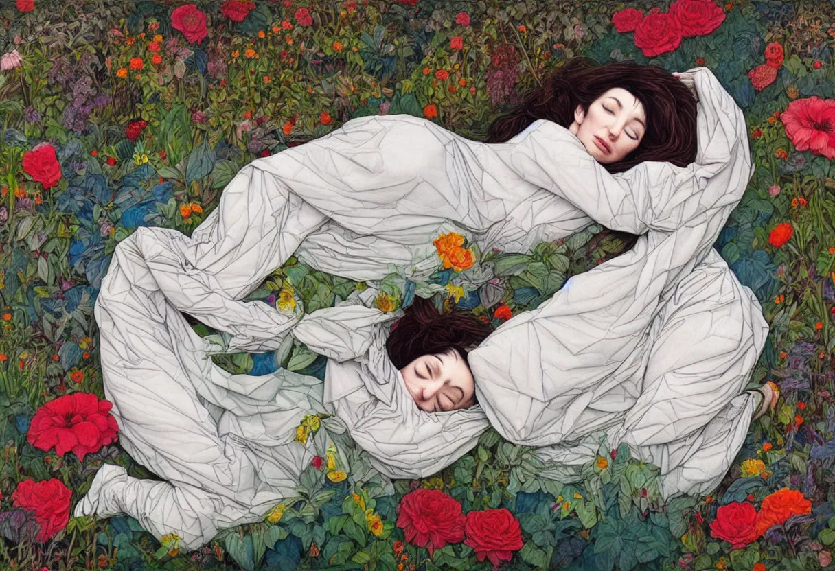 Image similar to ! dream portrait of kate bush sleeping in a garden by james jean