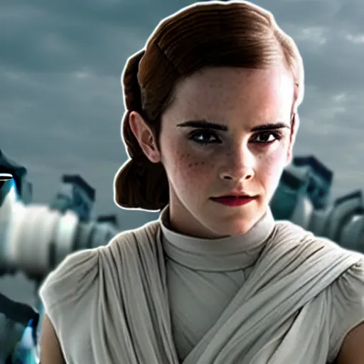 Image similar to A still of Emma Watson in Star Wars movie as Leia