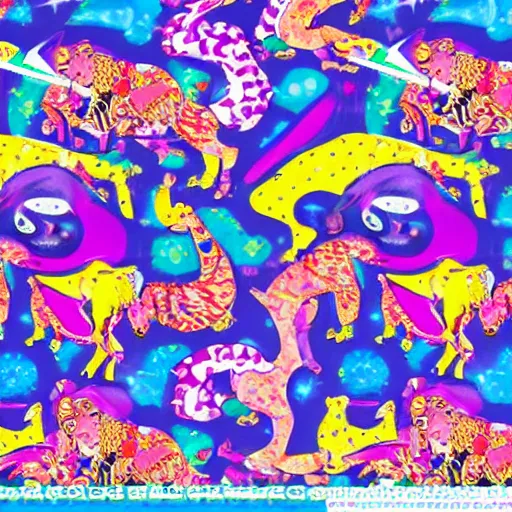 Prompt: collaboration between Lisa Frank and Betsey Johnson