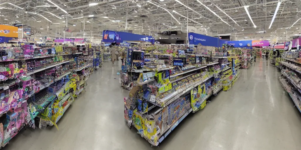 Image similar to WalMart in 3022, futuristic, sci-fi