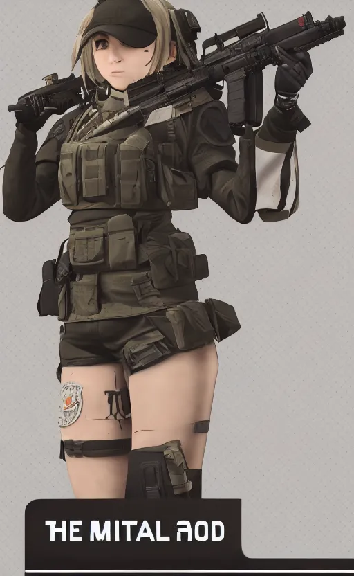 Image similar to the front of a military trading card, high details, high resolution, girls frontline style, blender 3d