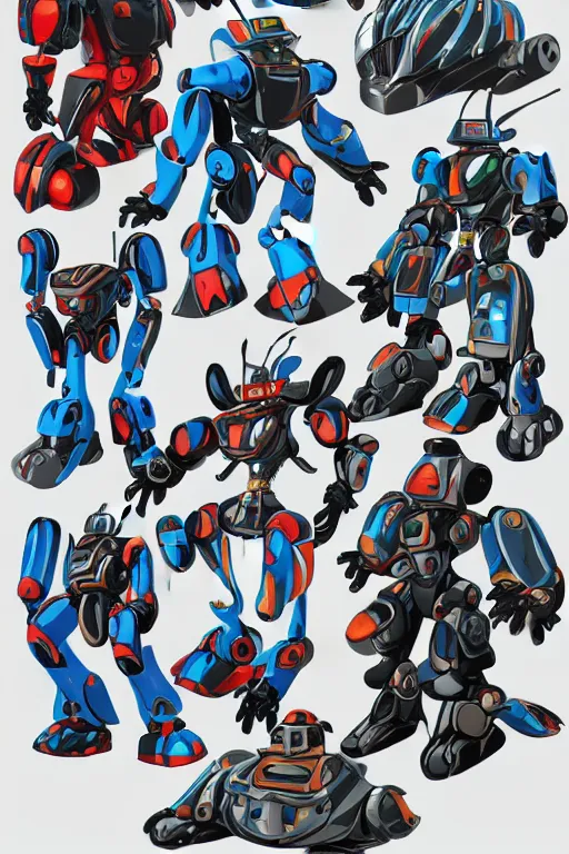 Prompt: a humanoid beetle robot with big mechanical fists, inafune design, official mmx concept scarab reploid, welding torches for arms