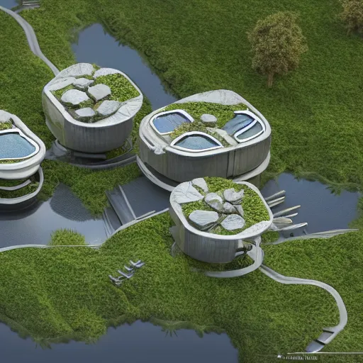 Prompt: futuristic houses in crazy locations, ultra realistic, intricate details, highly detailed, photorealistic, 8 k, vegetation, water