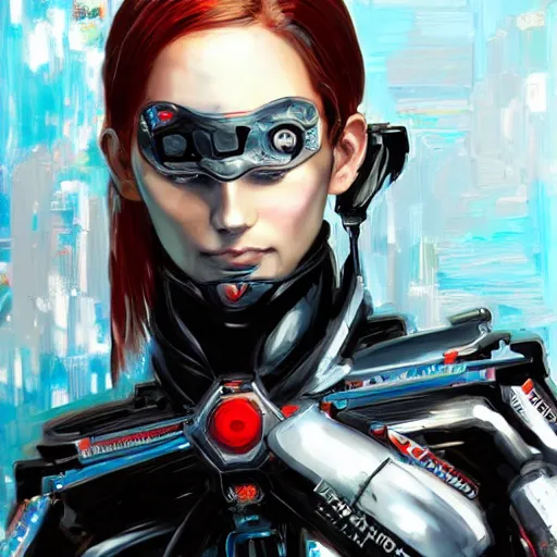 Image similar to portrait of female android by Tetsuya Nomura and Sandra Chevrier