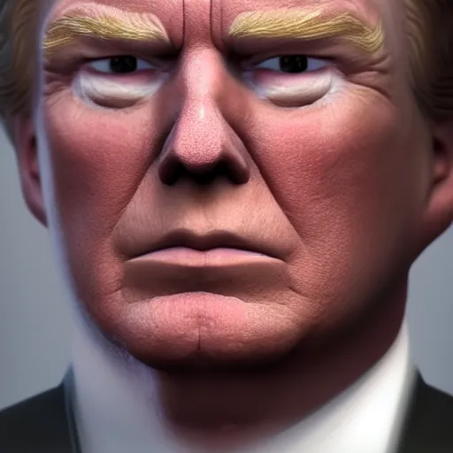 Image similar to a close up of Donald Trump, a character portrait by Pogus Caesar, cgsociety, afrofuturism, rendered in unreal engine, unreal engine 5, unreal engine,