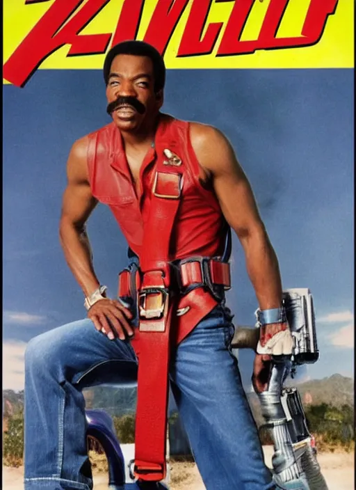 Image similar to an 8 0's john alvin action movie poster starring eddie murphy face as a plumber to rich people. bathroom. overalls. tool belt. the movie is called beverly hills crap