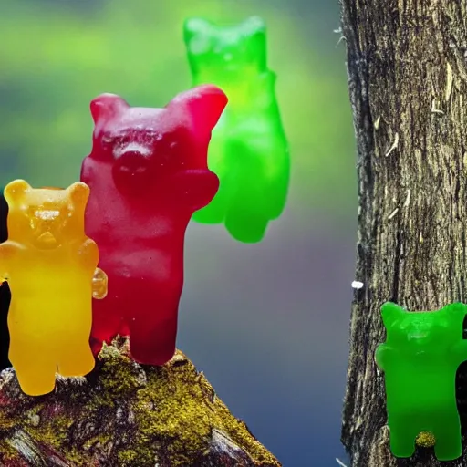 Image similar to national geographic photo of wild gummy bears, wildlife photography