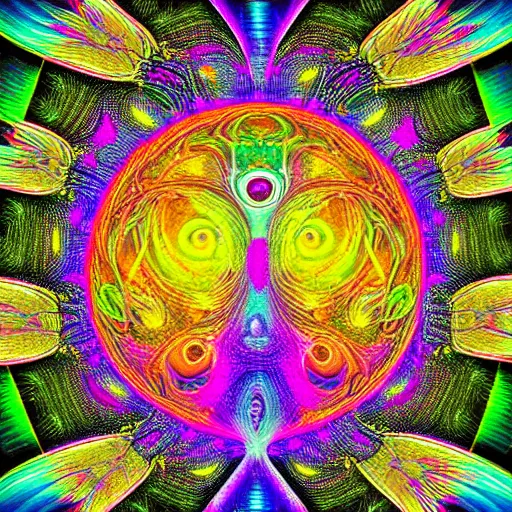 Prompt: dmt trip interdimensional beings in fractals, highly detailed, bright tones