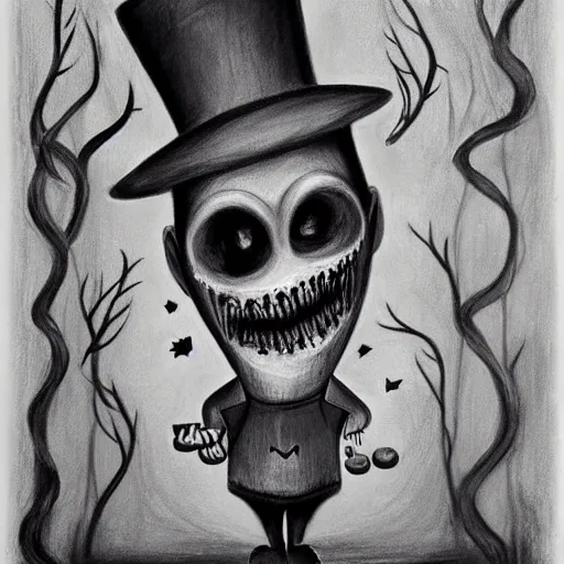 Prompt: macabre charcoal drawing of the candy man by jeremiah ketner | horror themed | creepy