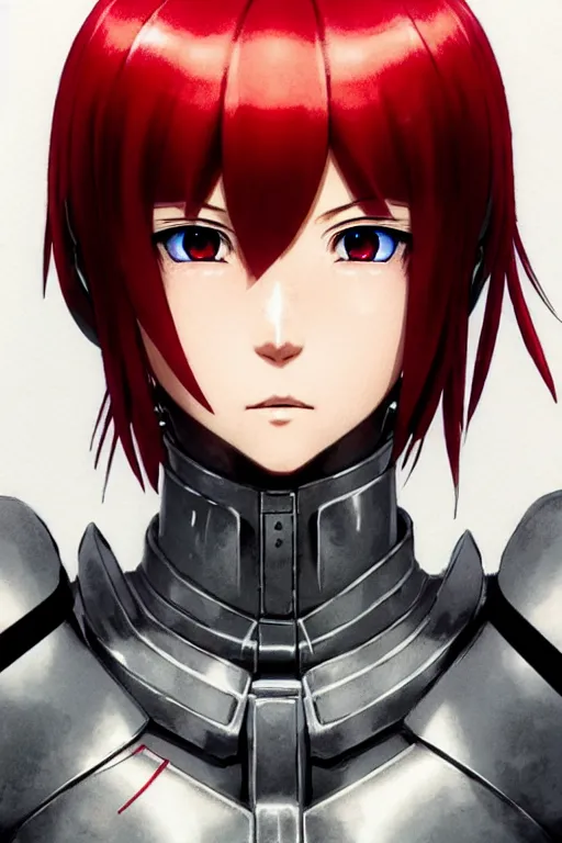 Image similar to portrait of Anime sister of battle, Warhammer 40000, cute-fine-face, red-short-hair pretty face, realistic shaded Perfect face, fine details. Anime. realistic shaded lighting by Ilya Kuvshinov katsuhiro otomo ghost-in-the-shell, magali villeneuve, artgerm, rutkowski, WLOP Jeremy Lipkin and Giuseppe Dangelico Pino and Michael Garmash and Rob Rey