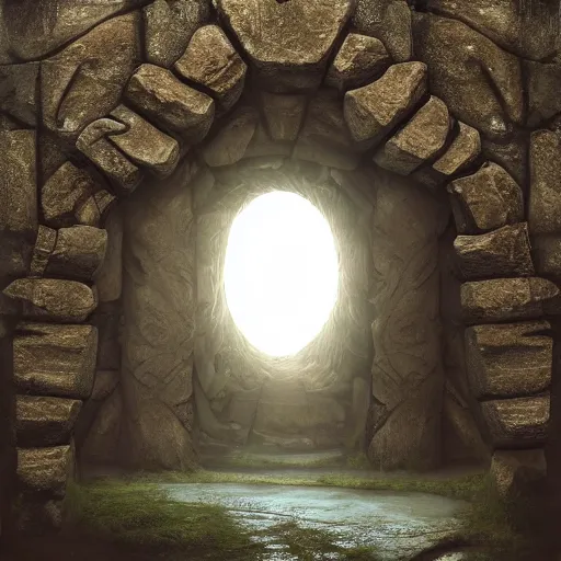 Image similar to realistic photo of an ancient portal to another universe, multiverse, dimension, zbrushcentral, trending on artstation, concept art, hyperrealistic style, creature realistic render, natural volumetric lighting, high resolution, cinematic composition, realistic lighting, realistic reflection, realistic refraction, subsurface scattering