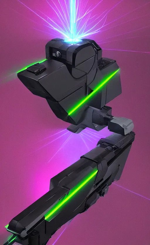 Prompt: “ geometric laser gun, floating in dark space ”