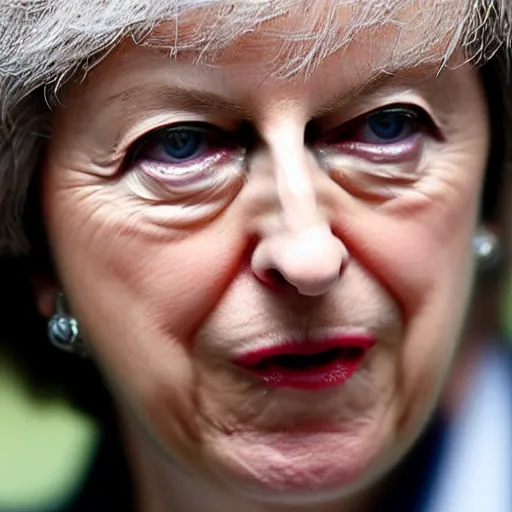 Prompt: theresa may close of up face