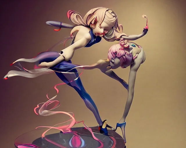 Image similar to James Jean isolated romantic fighting girl vinyl figure, figure photography, dynamic pose, holographic undertones, glitter accents on figure, anime stylized, accurate fictional proportions, high delicate details, ethereal lighting - H 640