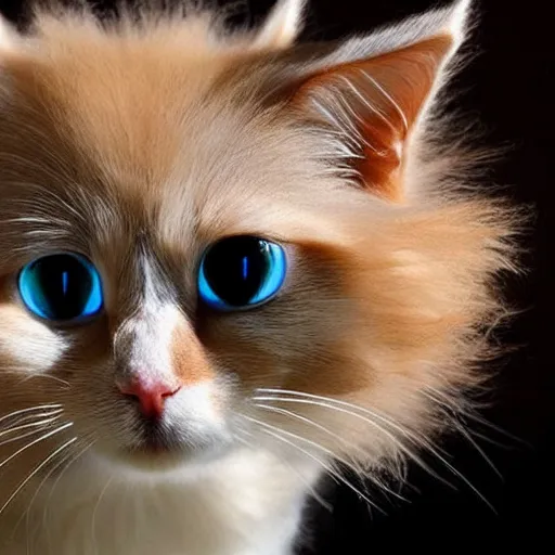 Prompt: cute fluffy cat with laser beams coming out of its eyes