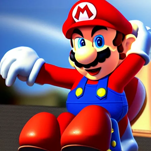 Prompt: mario mario driving a car, ultra realistic