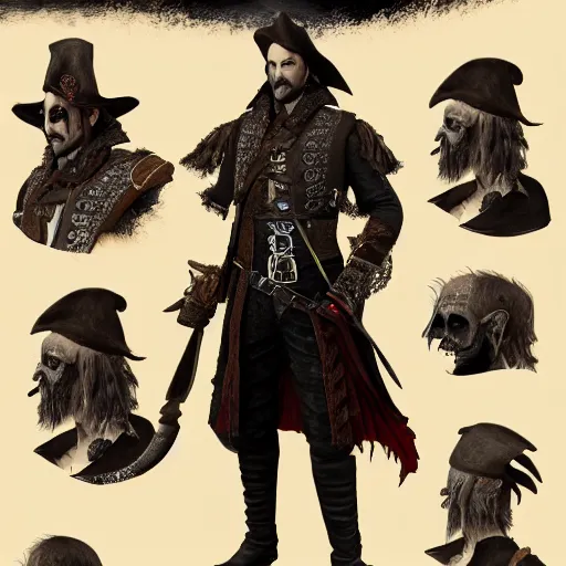 Prompt: Full body profile of Male Victorian Gothic Pirate, hd, intricate, bloodborne, 8k, digital art