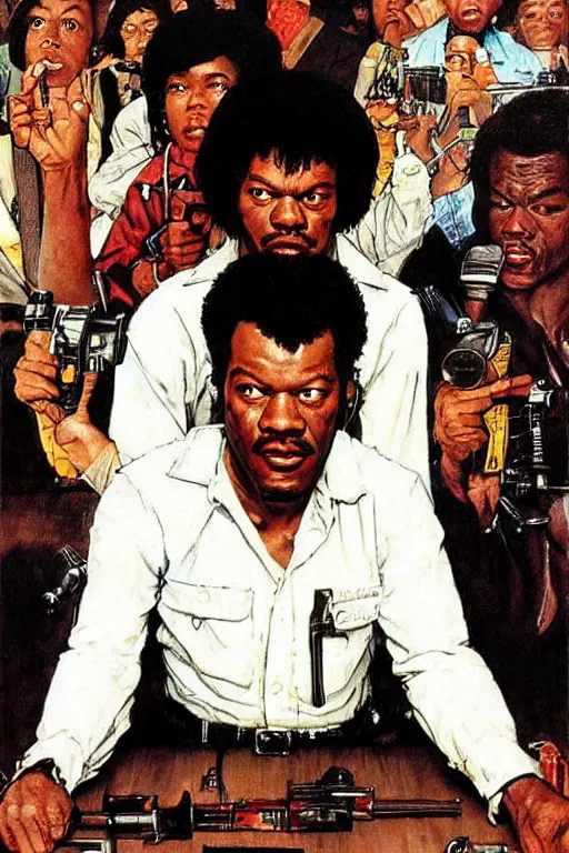 Image similar to Jules Winnfield from Pulp Fiction painted by Norman Rockwell