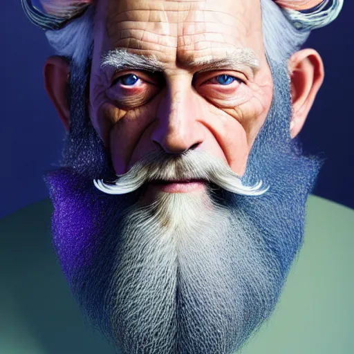 Image similar to hyperrealistic mixed media painting of stunning old man with glorious beard, stunning 3d render inspired art by P. Craig Russell and Barry Windsor-Smith, perfect facial symmetry, dim volumetric lighting, full full full full face face face face face 8k octane beautifully detailed render, headpiece headpiece headpiece, post-processing, portrait, extremely hyper-detailed, intricate, epic composition, brown brown brown eyes eyes eyes eyes, realistic realistic realistic eyes, cinematic lighting, masterpiece, trending on artstation, detailed detailed detailed, masterpiece, stunning