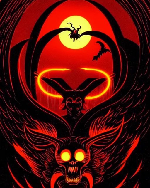 Image similar to baphomet, halloween night, horror wallpaper aesthetic, cinematic, dramatic, super detailed and intricate, by koson ohara, by darwyn cooke, by greg rutkowski, by satoshi kon