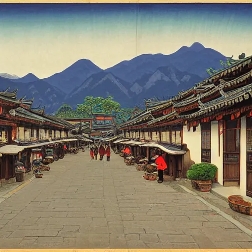 Prompt: Old Town of Lijiang, Hasui Kawase