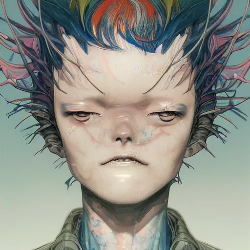 Image similar to prompt : wierd character portrait soft light painted by james jean and katsuhiro otomo and erik jones, inspired by evangeleon anime, smooth face feature, intricate oil painting, high detail illustration, sharp high detail, manga and anime 1 9 9 9