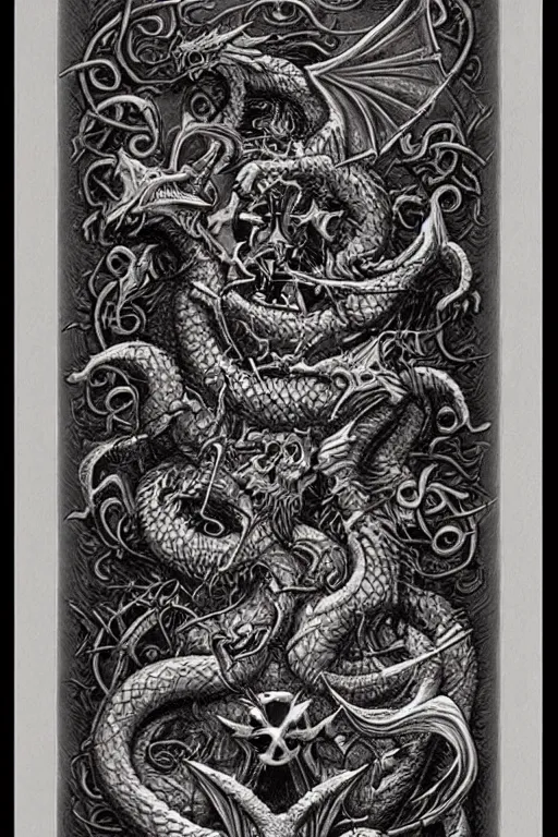 Prompt: a war axe engraved with dragon ornaments by Gerald Brom